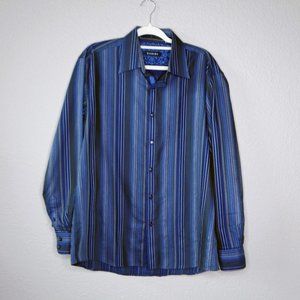 ZAGIRI Men's Blue Casual Striped Long Sleeve Button Front Cotton Shirt Size L